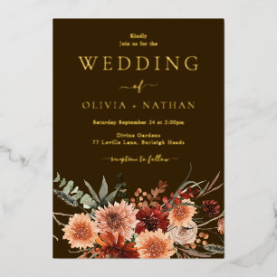 Golden Bohemian Floral Wedding Gold Folie Uitnodiging
