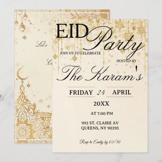 Golden Boho elegant Eid Party Invitation  Kaart (Voorkant / Achterkant)