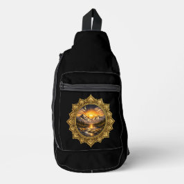 Golden Boho Mandala Mountain Sunset Black Boho Sun Sling Bag