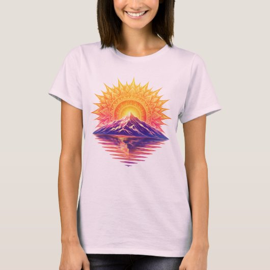 Golden Boho Mandala Sun Mountain Sunset Reflection T-shirt (Voorkant)