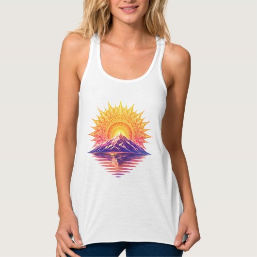 Golden Boho Mandala Sun Mountain Sunset Reflection Tanktop (Voorkant)