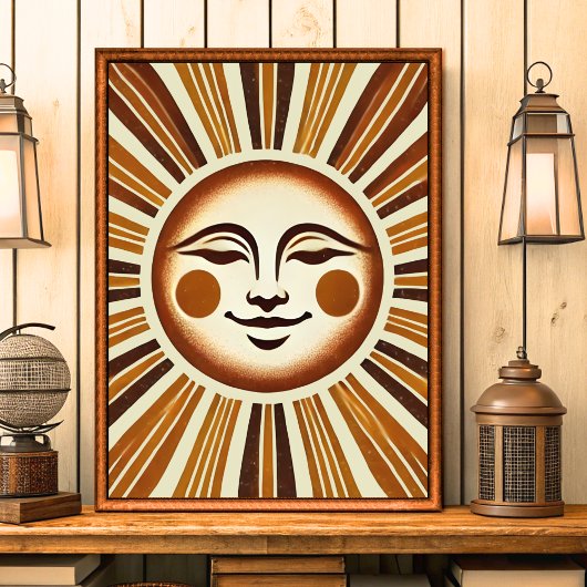 Golden Boho Sun Wall Art Print