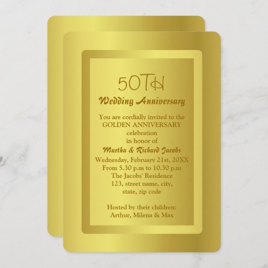 Golden Border 50th Wedding Jubileum Kaart (Voorkant / Achterkant)