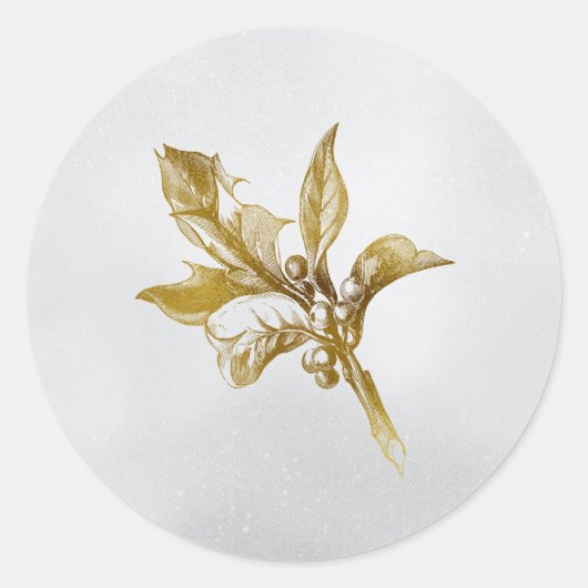 Golden Botanical Holiday Holly Ronde Sticker (Voorkant)