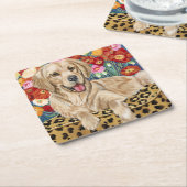 Golden Boy Retriever Vierkante Kartonnen Onderzetter (Schuin)