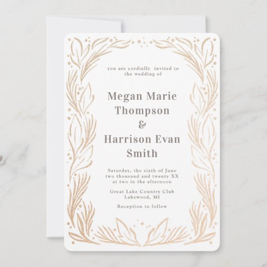 Golden Branches border Wedding White Kaart (Voorkant)