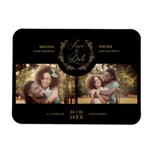 Golden Branches Elegant 2 Custom Photos Wedding Magneet (Horizontaal)