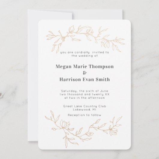 Golden Branches Wedding Invitation Kaart (Voorkant)