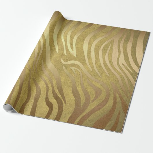Golden Bronze Zebra Print Oerwoud Safari Glam Cadeaupapier (Uitgerold)