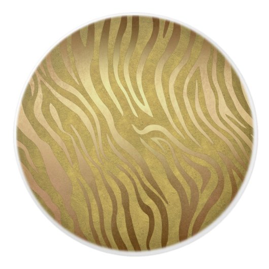 Golden Bronze Zebra Print Oerwoud Safari Glam Keramische Knop (Voorkant)