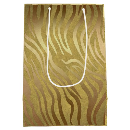 Golden Bronze Zebra Print Oerwoud Safari Glam Medium Cadeauzakje (Achterkant)
