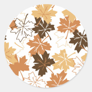 Golden Brown Autumn Pattern White Ver Ronde Sticker