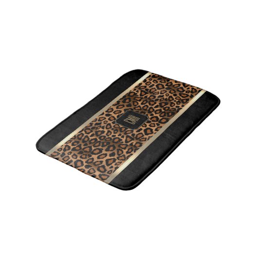 Golden Brown & Black Leopard Pattern - Monogram Badmat (Gekanteld)