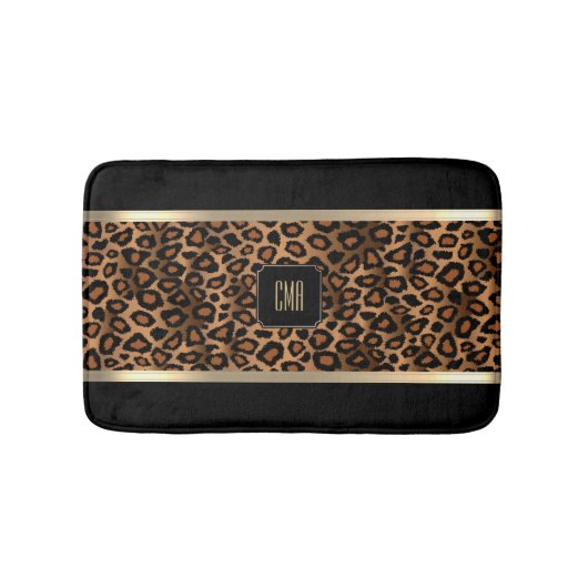 Golden Brown & Black Leopard Pattern - Monogram Badmat (Voorkant)