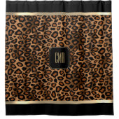Golden Brown & Black Leopard Pattern - Monogram Douchegordijn (Voorkant)