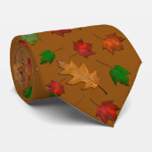 Golden Brown Fall Leaves Pattern Tie Stropdas (Opgerold)