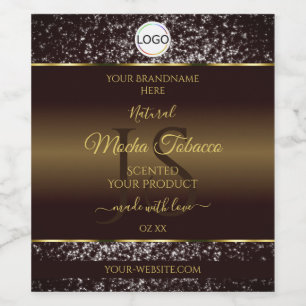 Golden Brown Logo Initialen Glitter Product Labels Wijn Etiket