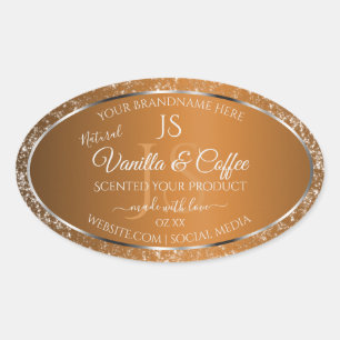 Golden Brown met Glitter Initialen Productlabels Ovale Sticker