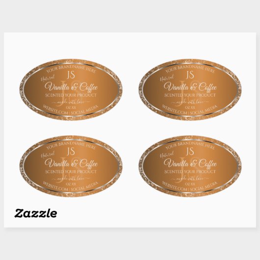 Golden Brown met Glitter Initialen Productlabels Ovale Sticker (Vel)