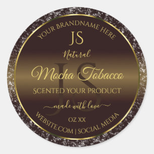 Golden Brown met Glitter Initialen Productlabels Ronde Sticker