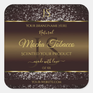 Golden Brown met Glitter Initialen Productlabels Vierkante Sticker