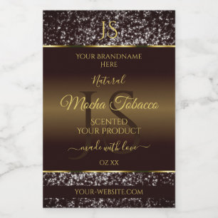 Golden Brown met Glitter Initialen Productlabels Voedselcontainer Etiket