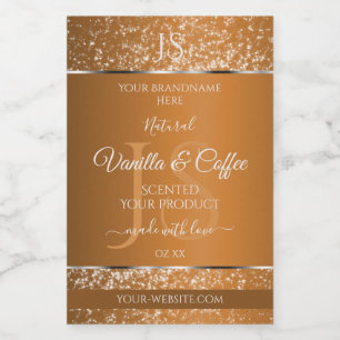 Golden Brown met Glitter Initialen Productlabels Voedselcontainer Etiket
