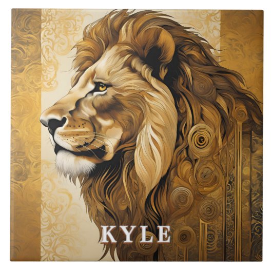 Golden Brown Safari Lion Tegeltje (Voorkant)