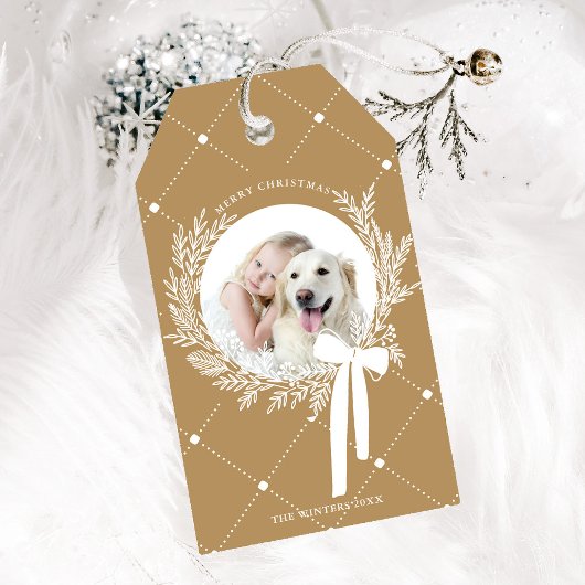 Golden Brown & White Christmas Wreath Foto Cadeaulabel