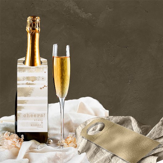 Golden Brush Stroke Stripes Wedding Cheers ID655 Flessenhanger