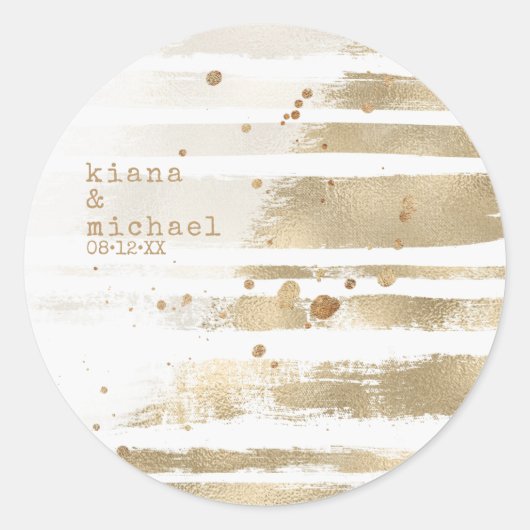 Golden Brush Stroke Stripes Wedding ID655 Ronde Sticker (Voorkant)