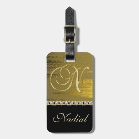 Golden Brushed Metal Stylish Monogram N Bagagelabel (Voorkant verticaal)
