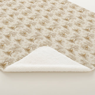 Golden Buddha Toile de Jouy Classic Pattern Sherpa Deken