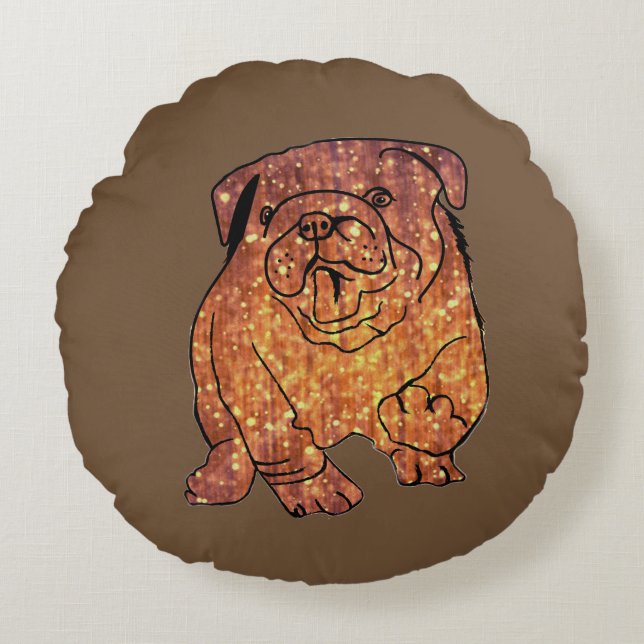 Golden Bulldog brossé en polyester coussin rond (Devant)