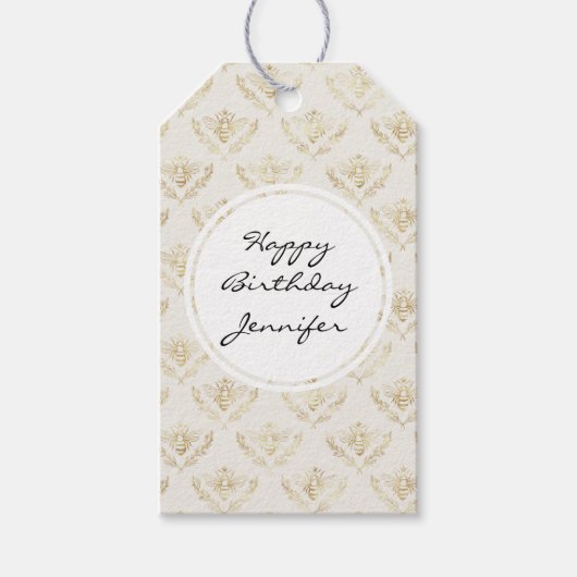 Golden Bumble Bee met kroonpatroon Cadeaulabel (Voorkant)