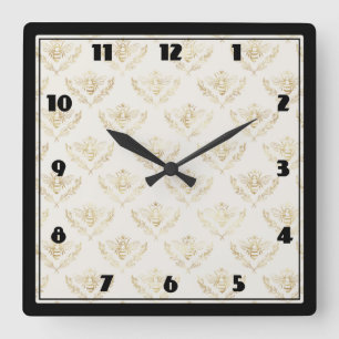 Golden Bumble Bee met kroonpatroon Vierkante Klok