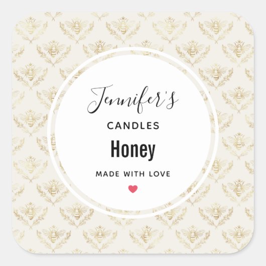 Golden Bumble Bee met kroonpatroon Vierkante Sticker (Voorkant)