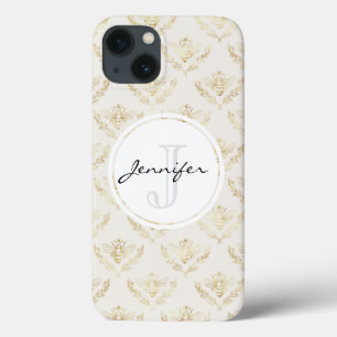 Golden Bumble Bee met kroonpatroonmonogram iPhone 13 Hoesje