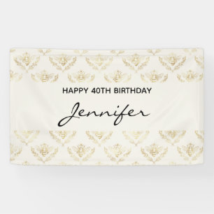 Golden Bumble Bee met kroonpatroonverjaardag Spandoek