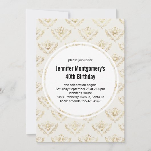 Golden Bumble Bee Pattern Birthday Kaart (Voorkant)