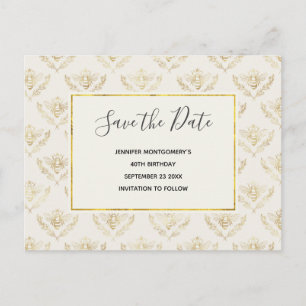 Golden Bumble Bee Pattern Save the Date Uitnodiging Briefkaart
