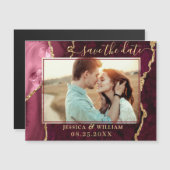 Golden Burgundy Agate Enregistrer la date Carte ma (Devant / Derrière)