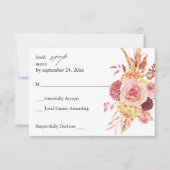 Golden Burgundy Blush Rose Floral no Repas RSVP (Devant)