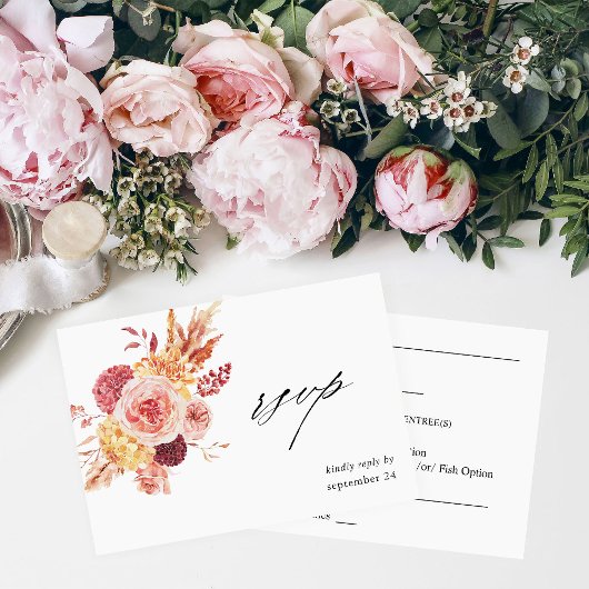 Golden Burgundy Blush Rose Floral w Repas RSVP 2