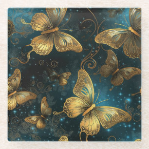 Golden Butterflies Glass Onderzetter Glazen Onderzetter