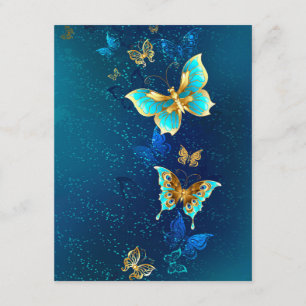 Golden Butterflies op een blauwe achtergrond Advieskaart