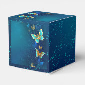 Golden Butterflies op een blauwe achtergrond Bedankdoosjes (Achterkant)