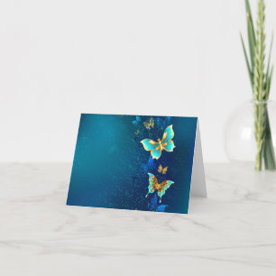 Golden Butterflies op een blauwe achtergrond Bedankkaart