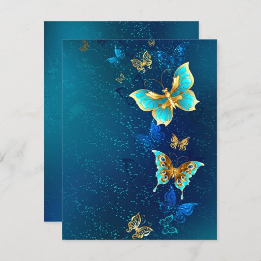 Golden Butterflies op een blauwe achtergrond Bedankkaart (Voorkant / Achterkant)