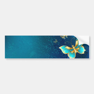 Golden Butterflies op een blauwe achtergrond Bumpersticker